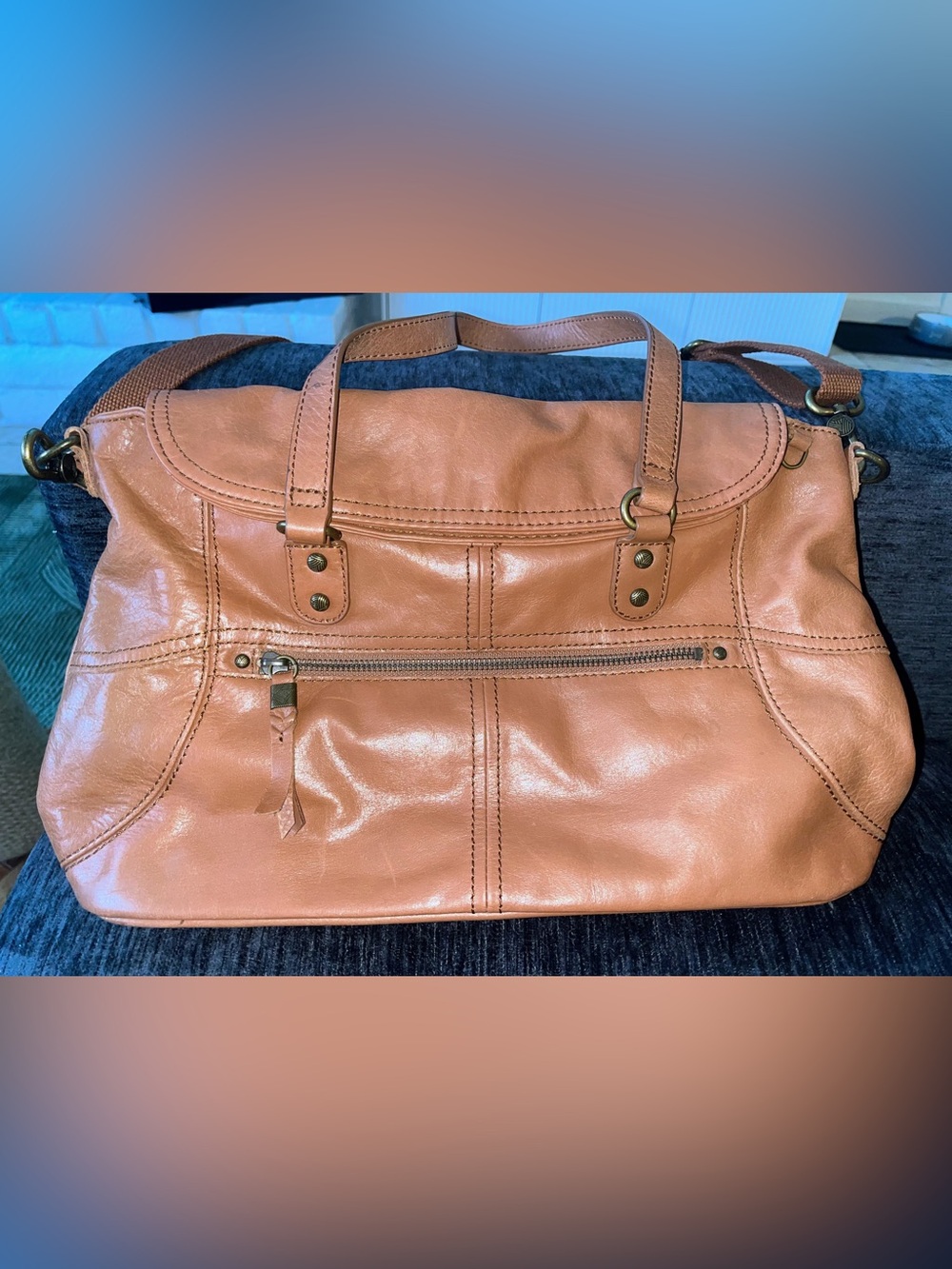 The Sak Tan Leather Tote Shoulder Crossbody Bag Purse